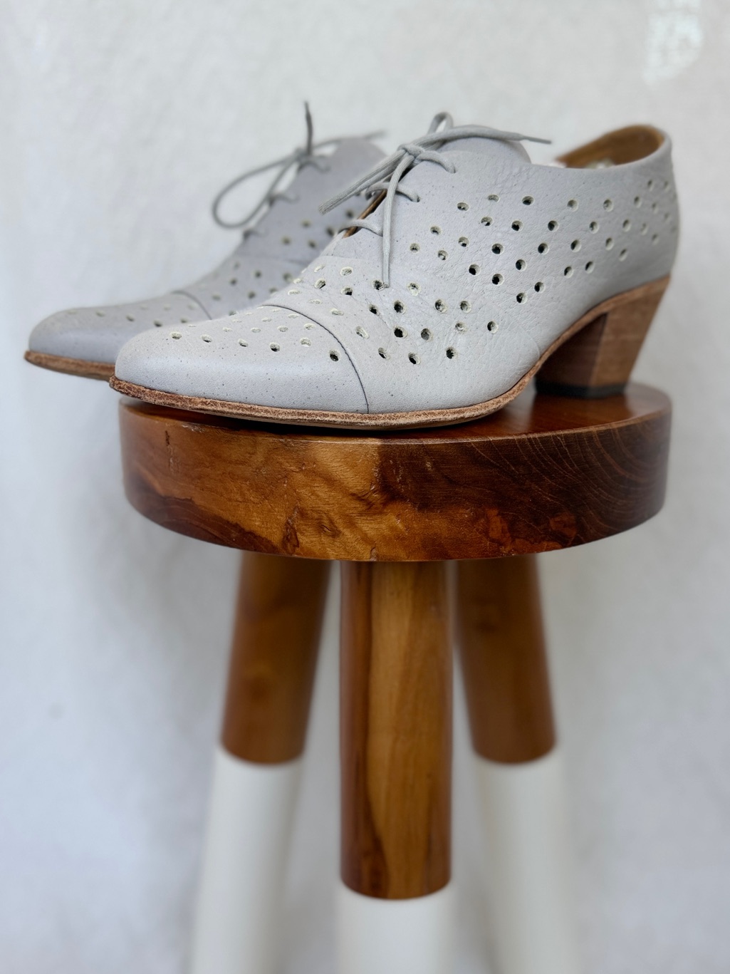 John Fluevog Light Gray Perforated Lace-Up Heel Booties